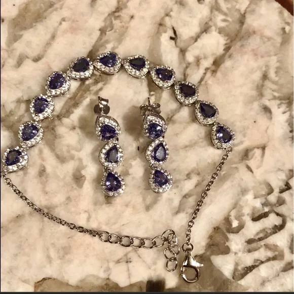 Tanzanite sterling silver bracelet & earrings SET - Picture 3 of 6